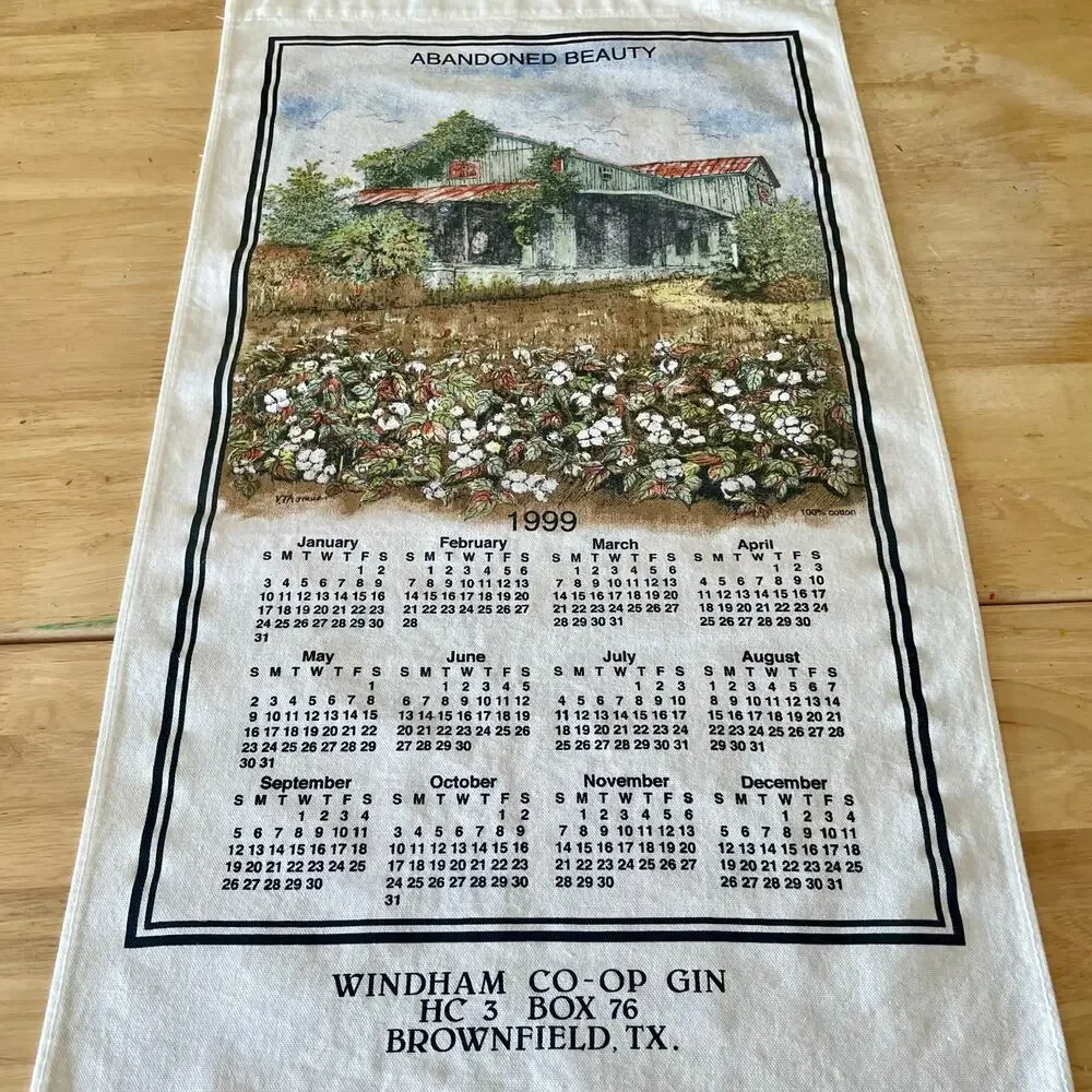 Vintage 1993 1994 1999 Tea Towel Calenders Cotton Field Farm House Nostalgia EUC